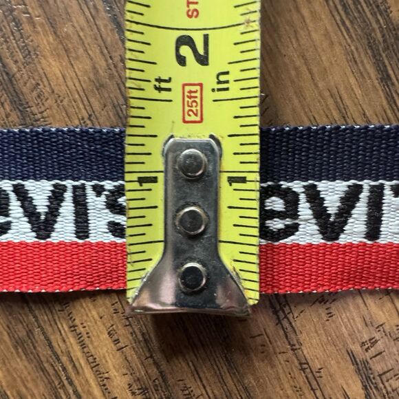 Vintage Levi's Belt Red White Blue Logo Striped Adjustable Fabric D Ring - Picture 6 of 6